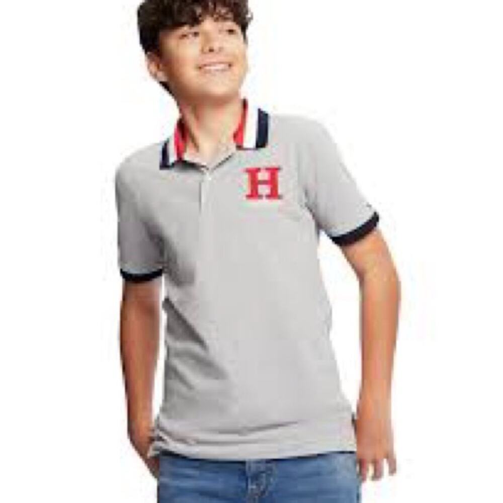 Tommy Hilfiger size L Gray Polo Shirt with Red Logo